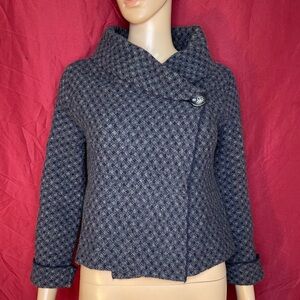 Chiara Mente Italian Wool Blend Plaid Wide Neck Cropped Cardigan Small